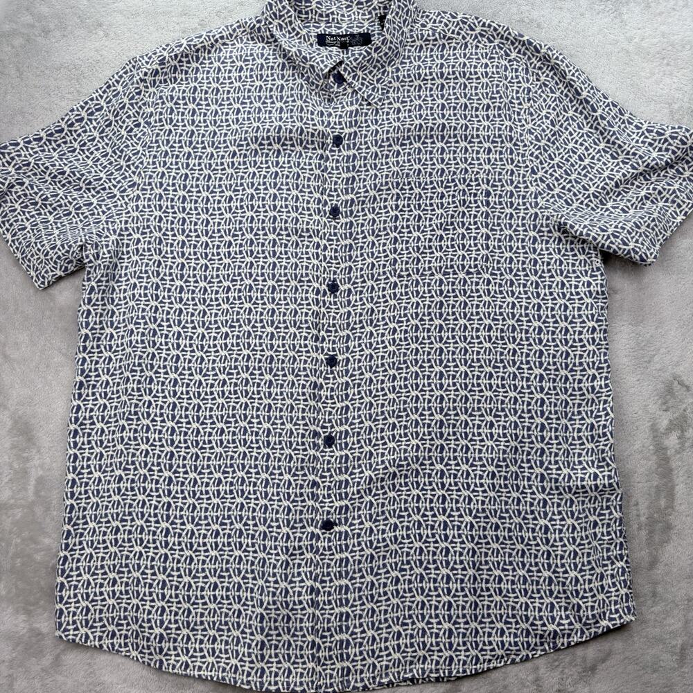 Nat Nast Houndstooth Luxury Men’s XL Silk Blend Button Down Golf Shirt Abstract